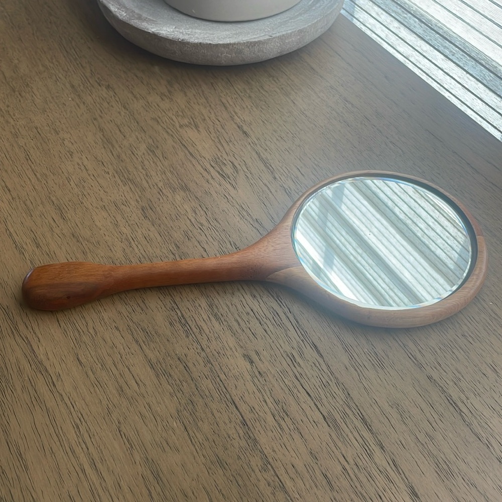 Vintage Solid Wood Handheld Mirror